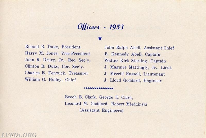 1953: 25th anniversary of Department Officers list